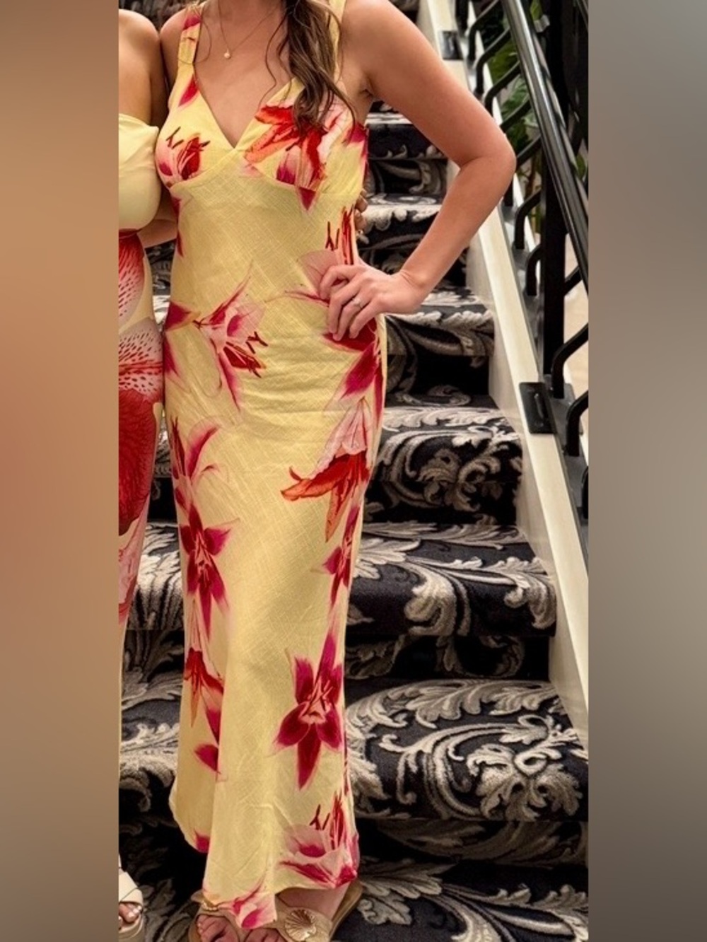 Yellow Floral Slip Dress with Lilies